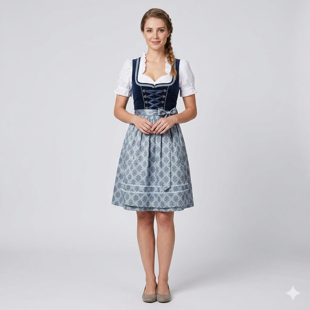 Frieda | Damen Oktoberfest Dirndl mit gemusterter Schürze und Schnürung