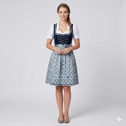 Frieda | Damen Oktoberfest Dirndl mit gemusterter Schürze und Schnürung