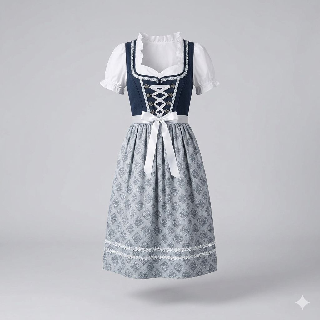 Frieda | Damen Oktoberfest Dirndl mit gemusterter Schürze und Schnürung