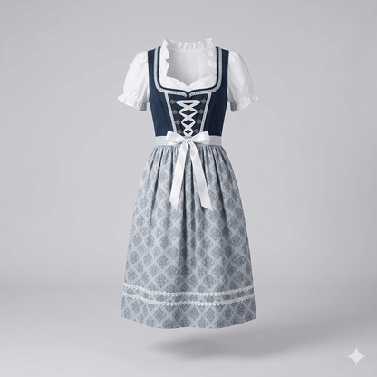 Frieda | Damen Oktoberfest Dirndl mit gemusterter Schürze und Schnürung