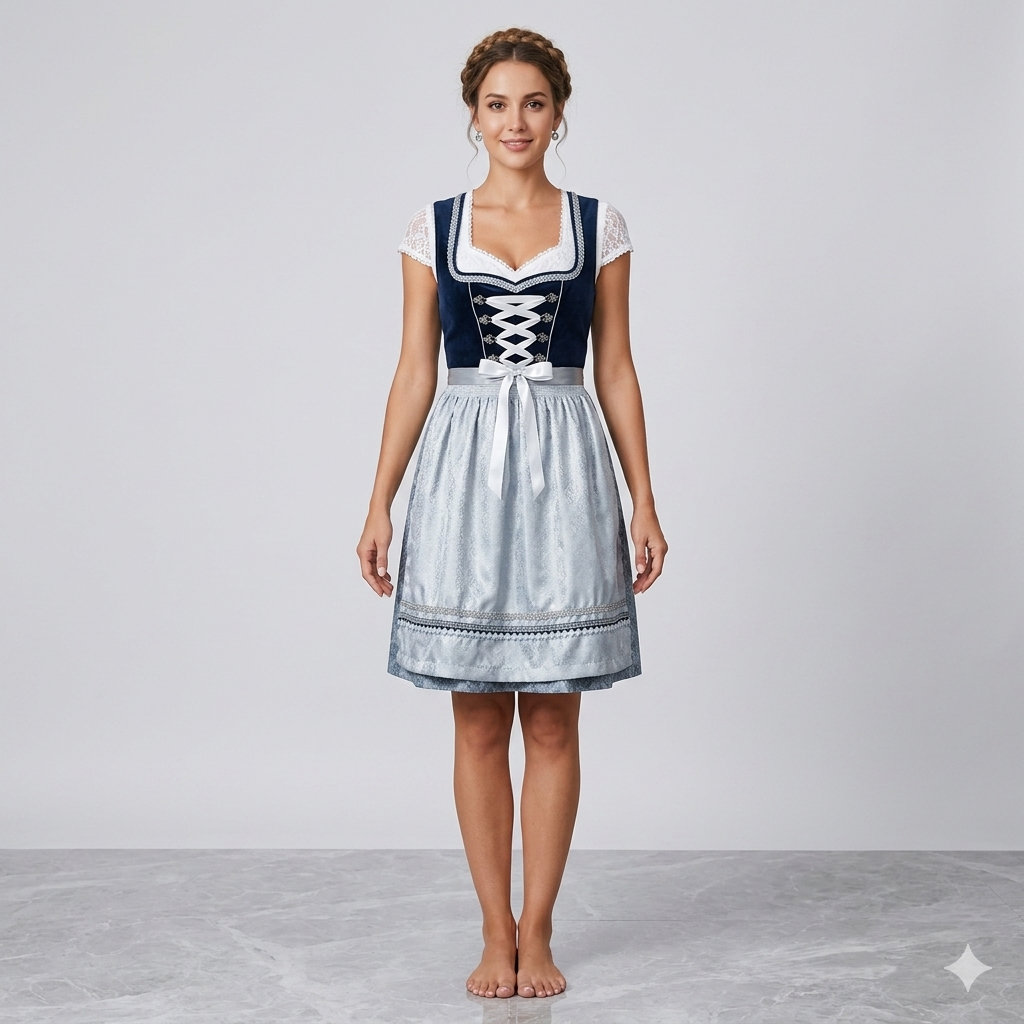 Frieda | Damen Oktoberfest Dirndl mit gemusterter Schürze und Schnürung