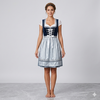 Frieda | Damen Oktoberfest Dirndl mit gemusterter Schürze und Schnürung