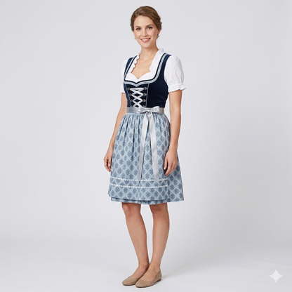 Frieda | Damen Oktoberfest Dirndl mit gemusterter Schürze und Schnürung
