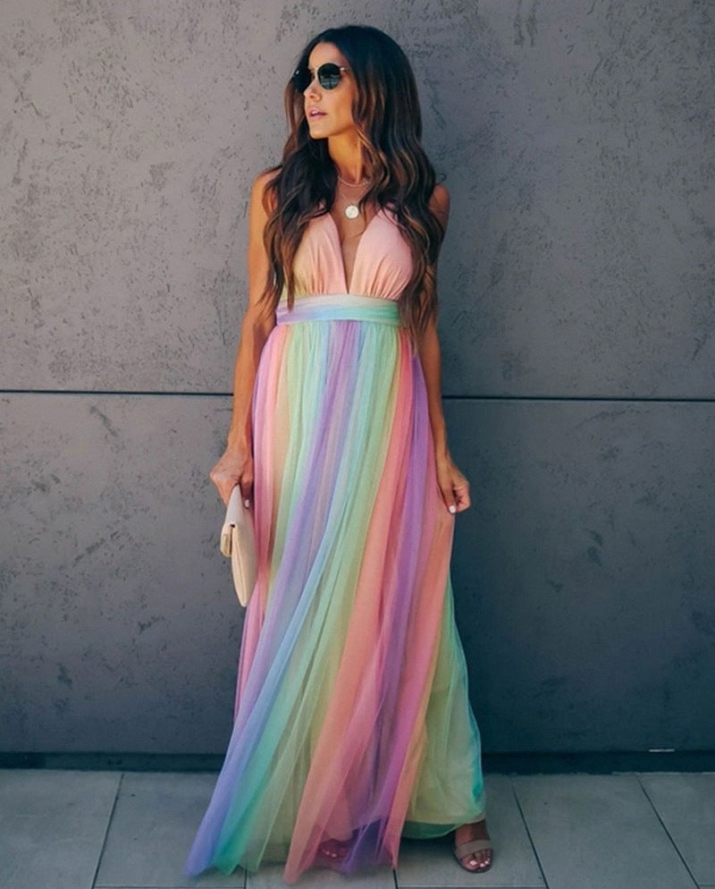 Leonie | Damen Maxikleid mit Spaghettiträgern und Farbverlauf