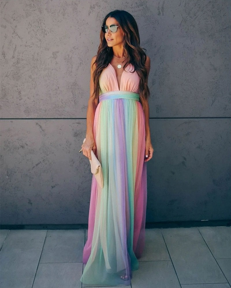 Leonie | Damen Maxikleid mit Spaghettiträgern und Farbverlauf