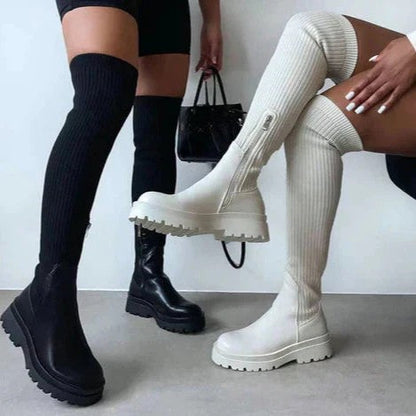 Karin | Damen trendige stilvolle kniehohe Stiefel mit Reißverschluss