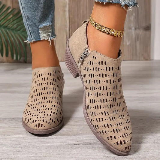 Janina |  Damen Cut-out Ankle Boots mit Reissverschluss | Seitlicher Reißverschluss