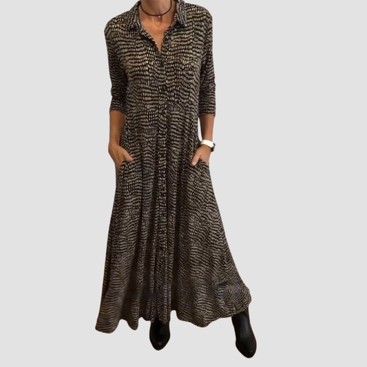 Zenvira | Elegant midi dress with pockets and button placket