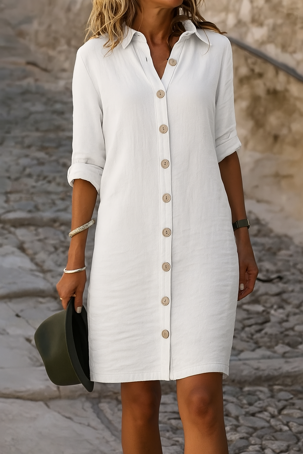 Renata | Elegantes Damen Kleid mit Knopfleiste
