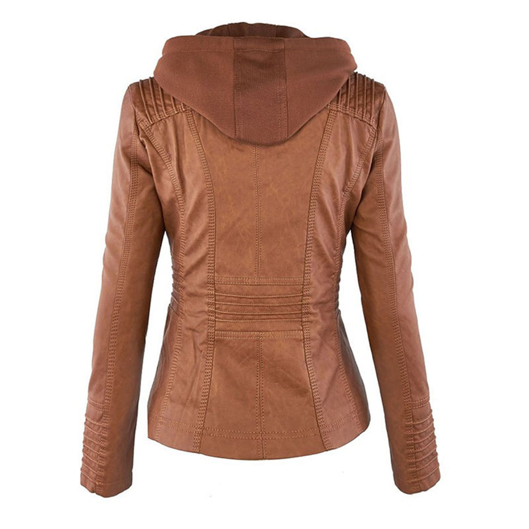 Freya | Giacca in pelle resistente alle intemperie da donna con cappuccio | Tasche