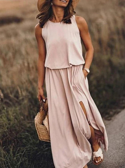 Jovina | Damen Maxikleid ärmellos mit Seitenschlitzen