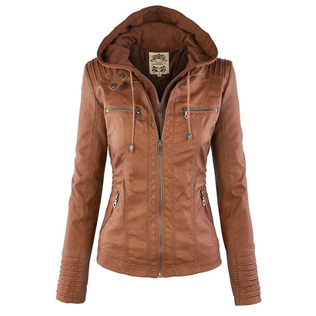 Freya | Giacca in pelle resistente alle intemperie da donna con cappuccio | Tasche