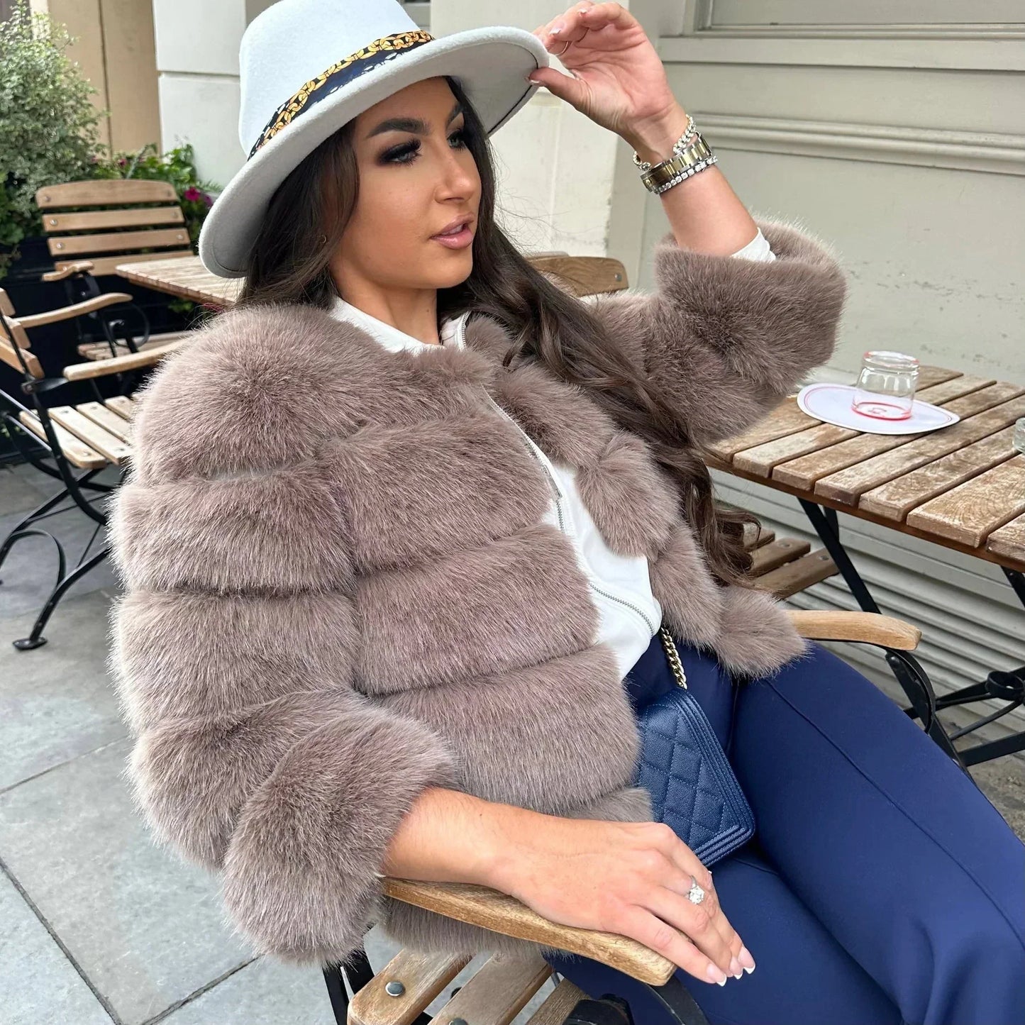 Gianna | Damen warme kurze flauschige Jacke Kunstpelzmantel