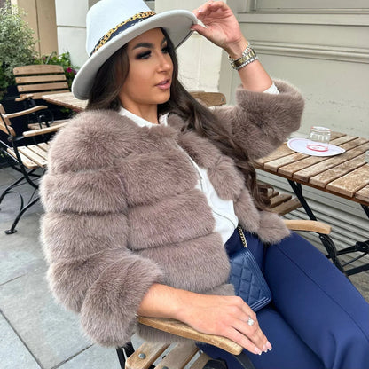 Gianna | Damen warme kurze flauschige Jacke Kunstpelzmantel