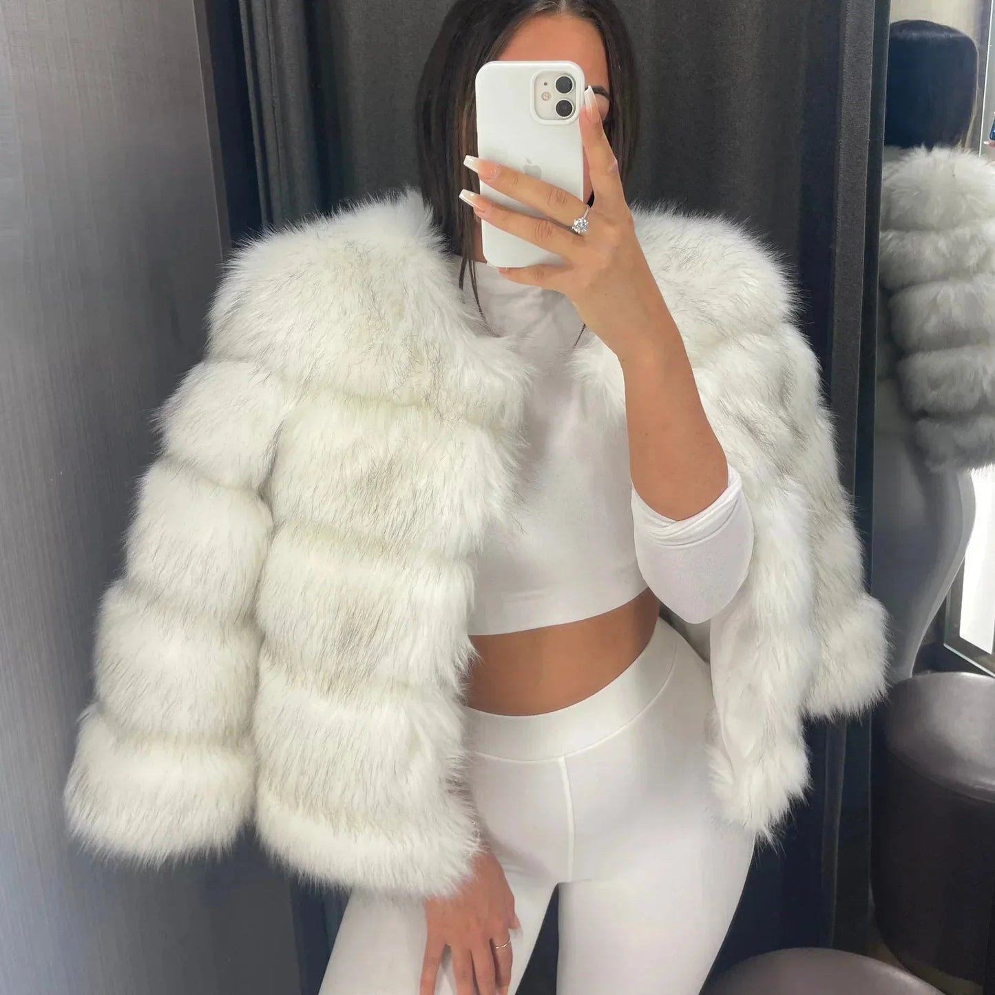 Gianna | Damen warme kurze flauschige Jacke Kunstpelzmantel