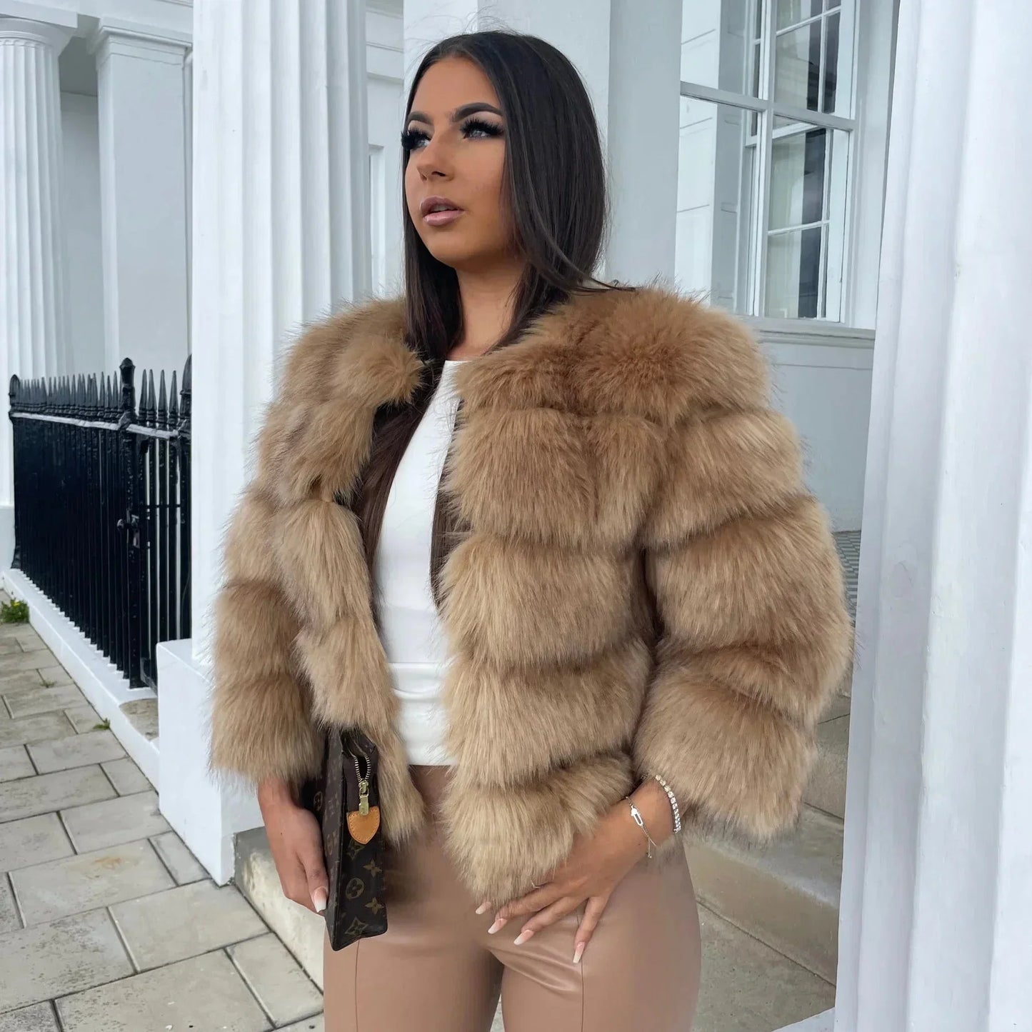 Gianna | Damen warme kurze flauschige Jacke Kunstpelzmantel