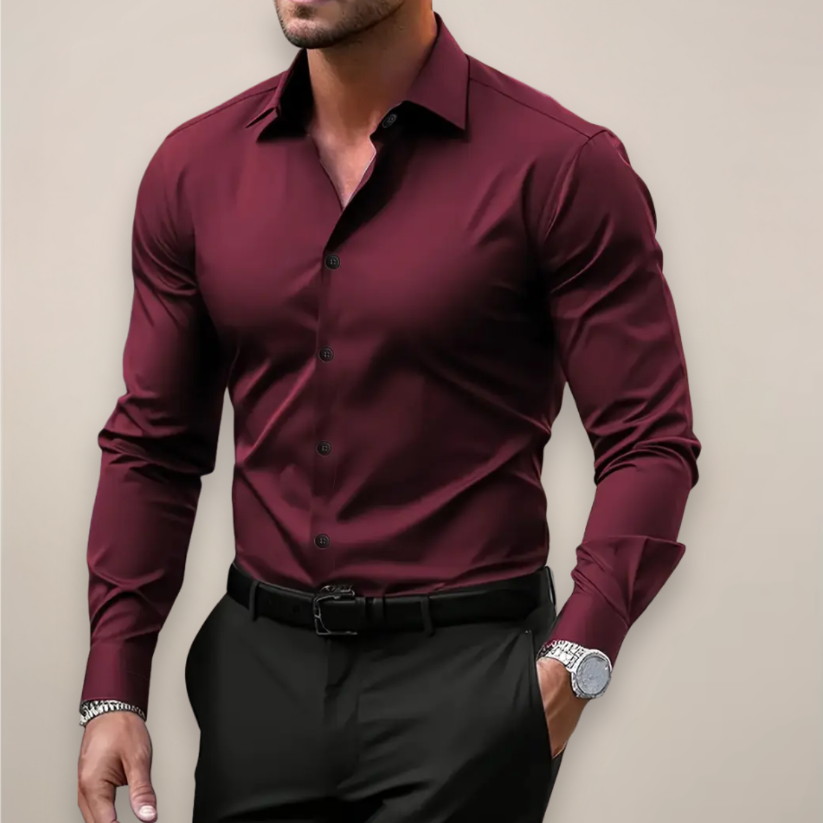 Pascal | Herren Tailliertes Langarmhemd mit Knopfleiste | Elegant