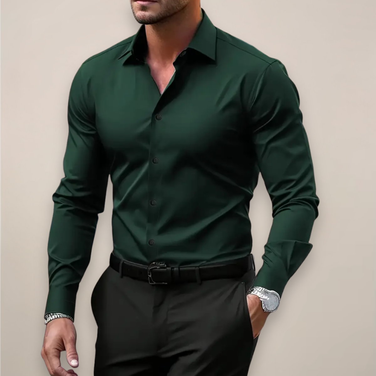 Pascal | Herren Tailliertes Langarmhemd mit Knopfleiste | Elegant