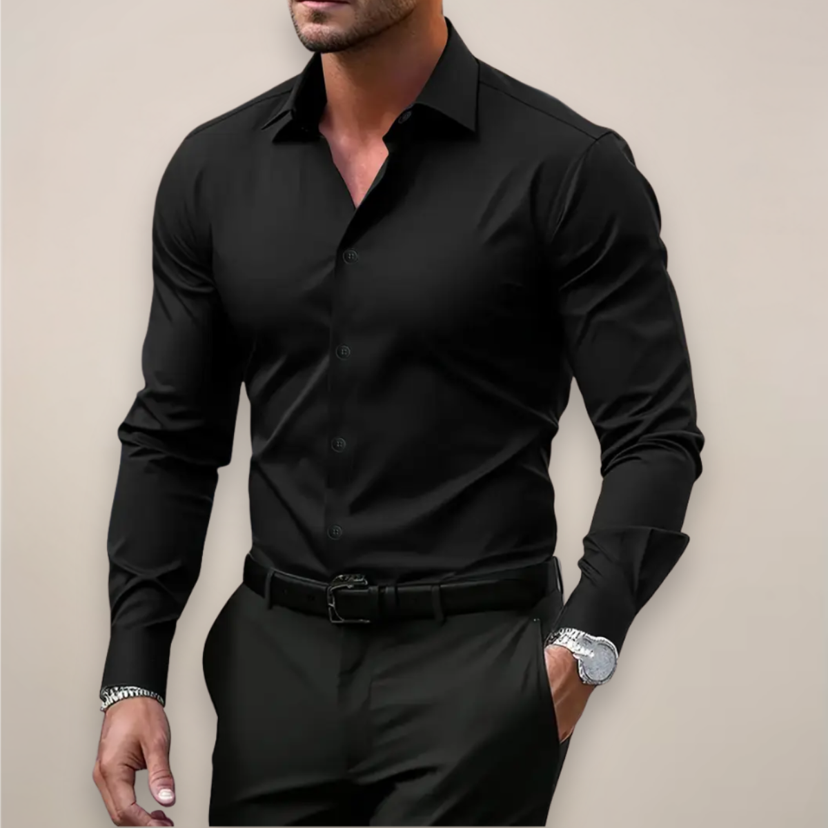 Pascal | Herren Tailliertes Langarmhemd mit Knopfleiste | Elegant