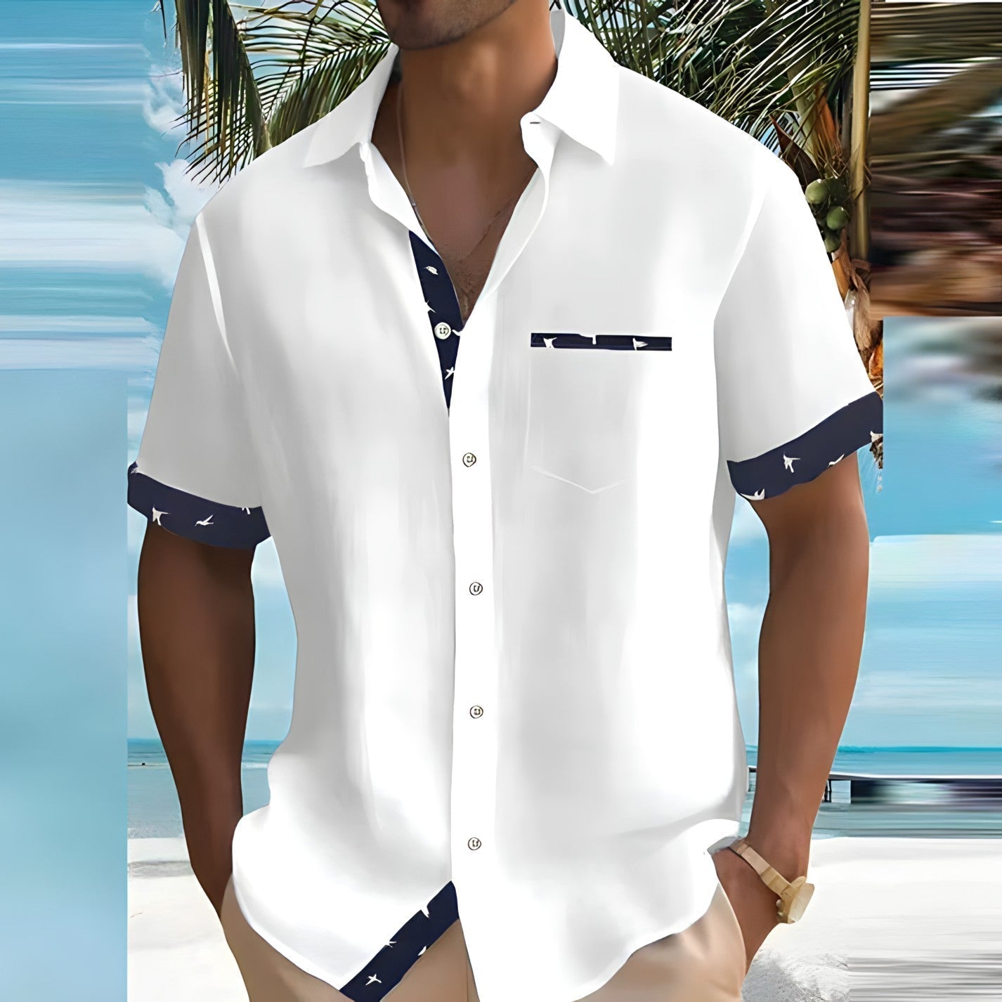 Zoltan | Camicia da uomo a maniche corte con colletto a contrasto | Abbottonatura
