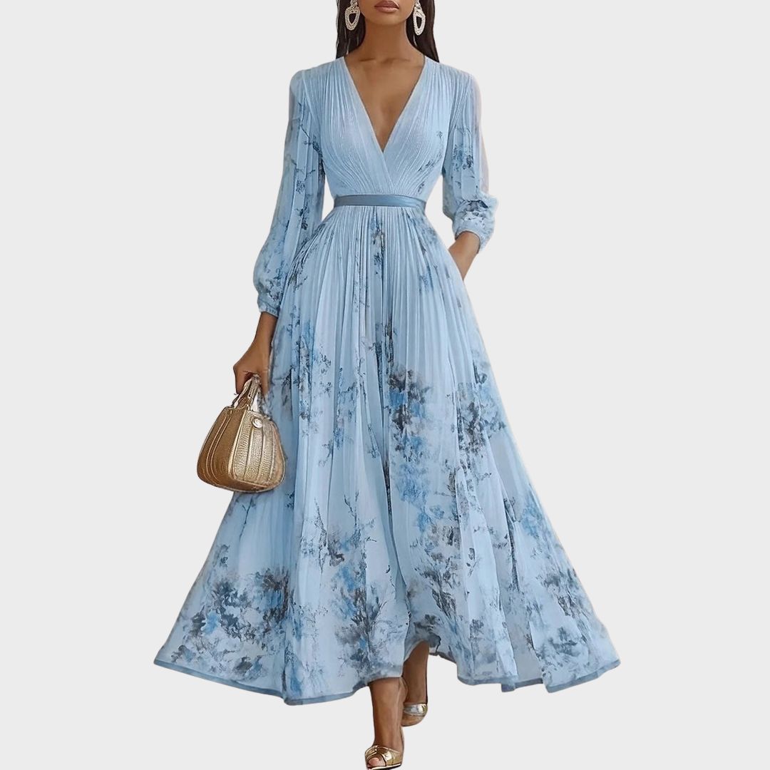 Cosima | Modernes Damen Maxikleid mit Taillenband | Langärmlig