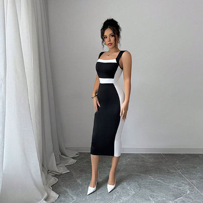 Nadine | Damen figurbetontes Midi-Kleid mit kontrastierendem Ausschnitt
