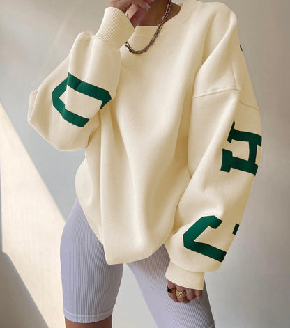 Silvia | Damen lässiger Oversized Sweater mit Kontrastärmeln