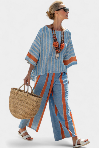 Elara | Two-piece set with striped top and wide-leg trousers