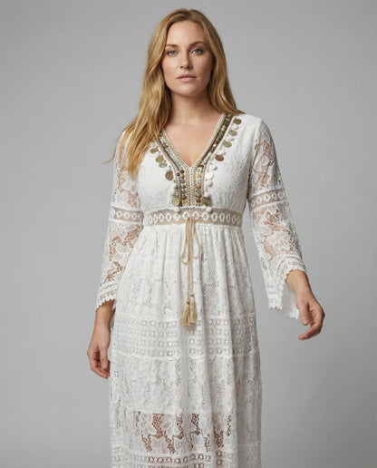 Maria | Maxikleid mit Spitze und ausgestellten Ärmeln