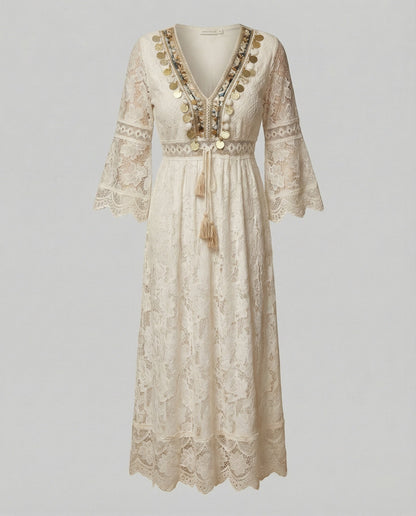 Maria | Maxikleid mit Spitze und ausgestellten Ärmeln