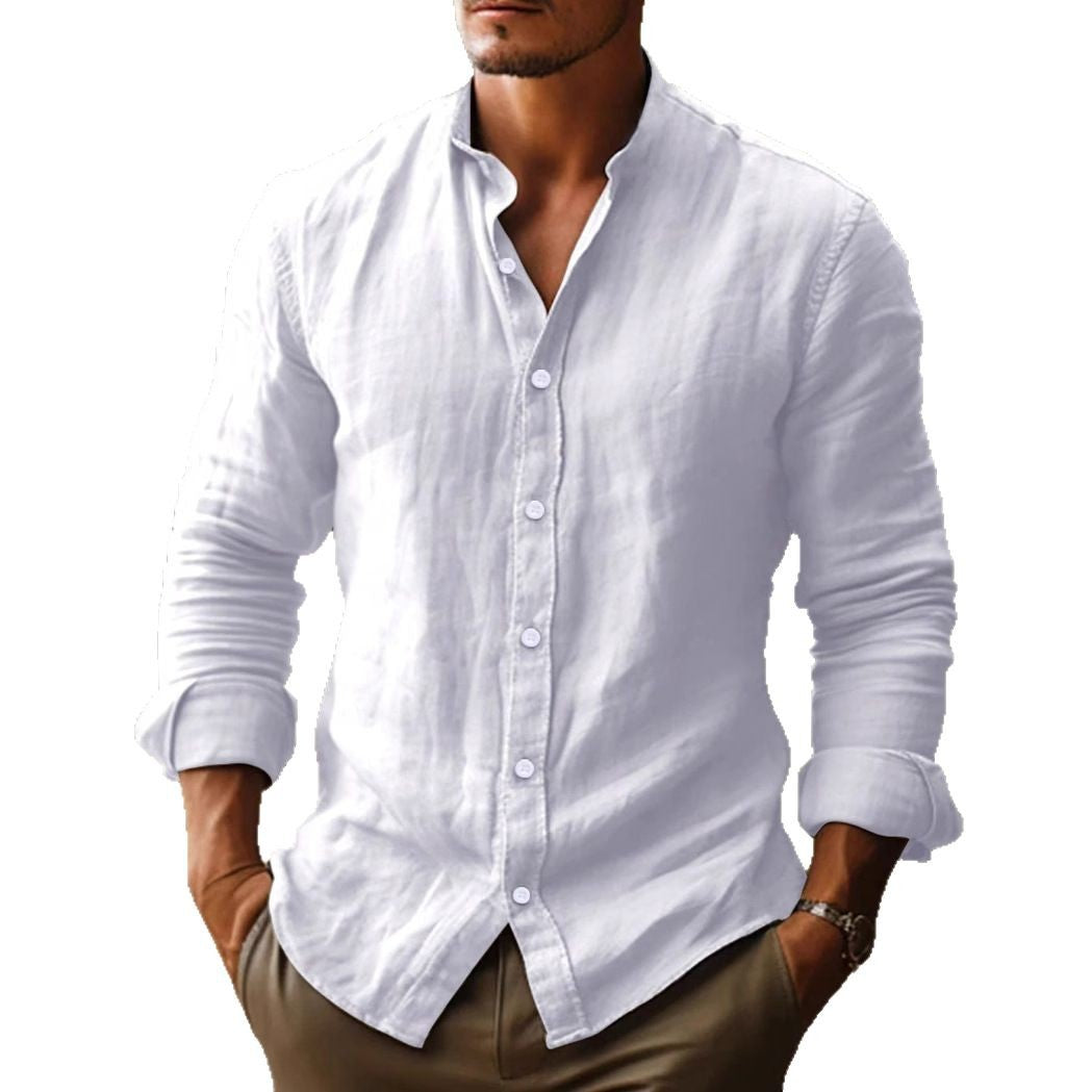 Leon | Camicia da uomo in lino con colletto alla coreana e abbottonatura