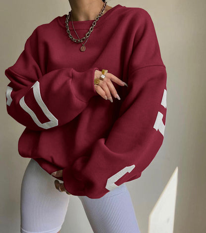 Silvia | Damen lässiger Oversized Sweater mit Kontrastärmeln