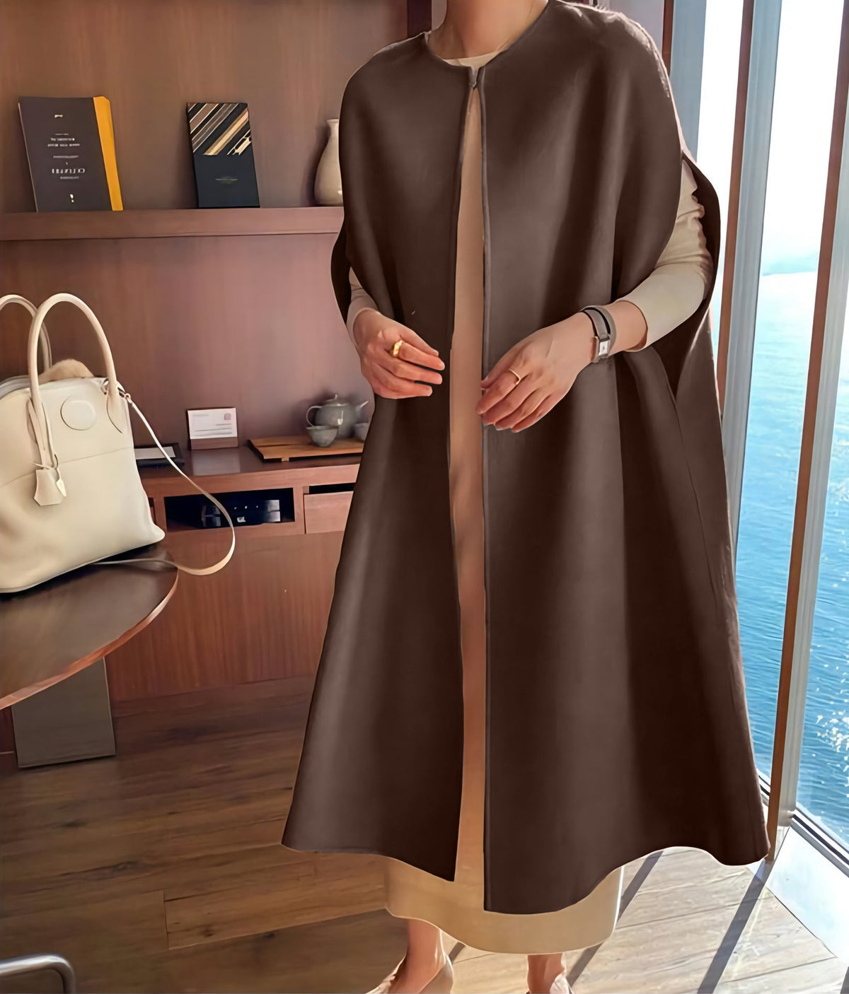 Fiona | Elegante gilet poncho da donna in misto lana