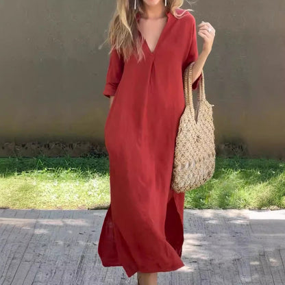 Ysabel | Abito lungo classico da donna con scollo a V e maniche larghe