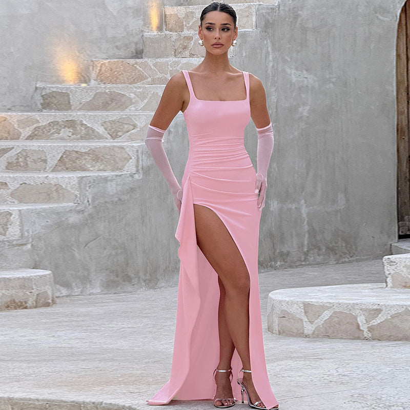 Caroline | Elegantes formelles Slip-Maxikleid mit offenem Rücken