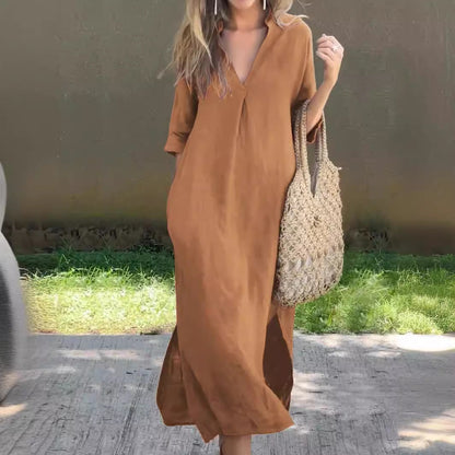 Ysabel | Abito lungo classico da donna con scollo a V e maniche larghe