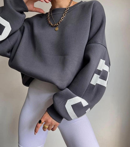 Silvia | Damen lässiger Oversized Sweater mit Kontrastärmeln
