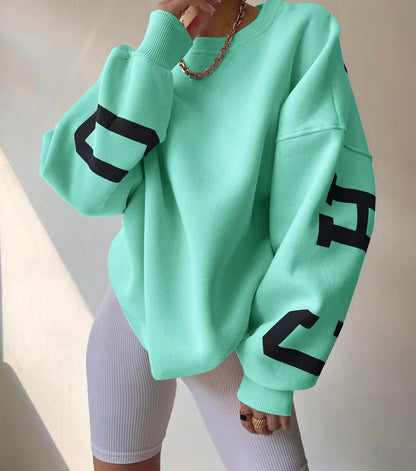 Silvia | Damen lässiger Oversized Sweater mit Kontrastärmeln