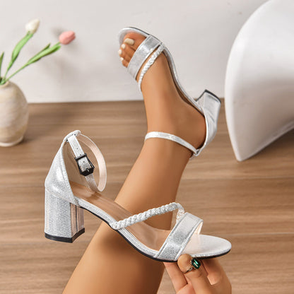 Lara | Damen Sandalen mit Riemchen und Blockabsatz im Flechtdesign