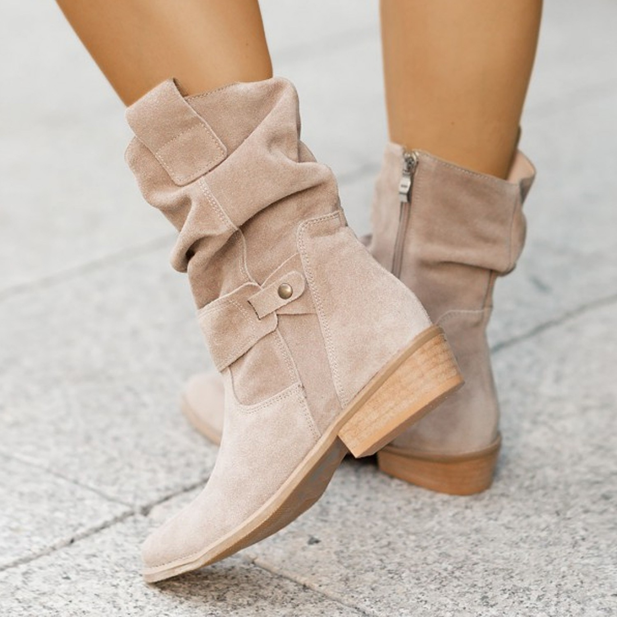 Esther | Damen trendige bequeme Cowboy-Stiefeletten mit flachem Absatz