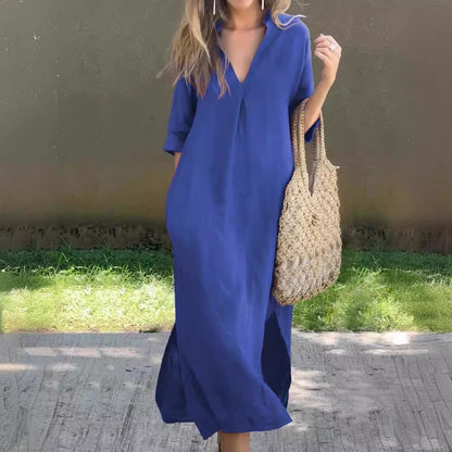 Ysabel | Abito lungo classico da donna con scollo a V e maniche larghe