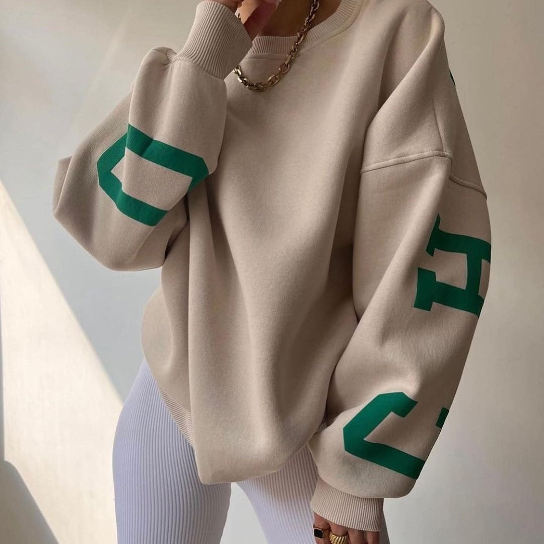 Silvia | Damen lässiger Oversized Sweater mit Kontrastärmeln