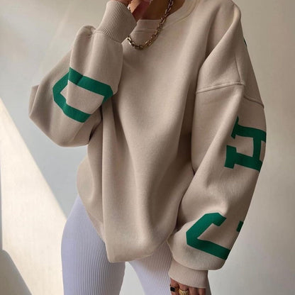 Silvia | Damen lässiger Oversized Sweater mit Kontrastärmeln