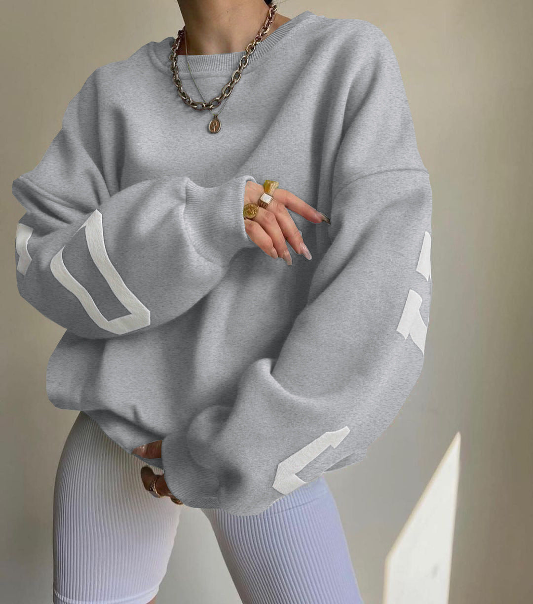 Silvia | Damen lässiger Oversized Sweater mit Kontrastärmeln