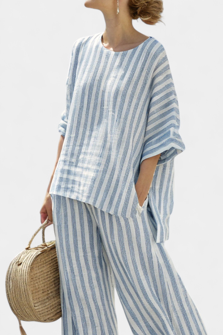 Liora | Two-piece set with striped top and loose-fitting trousers