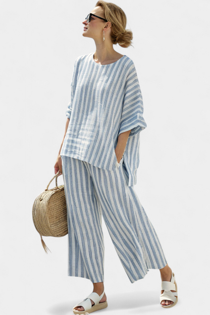 Liora | Two-piece set with striped top and loose-fitting trousers