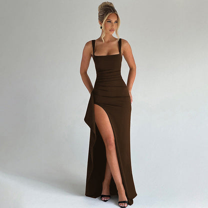Caroline | Elegantes formelles Slip-Maxikleid mit offenem Rücken