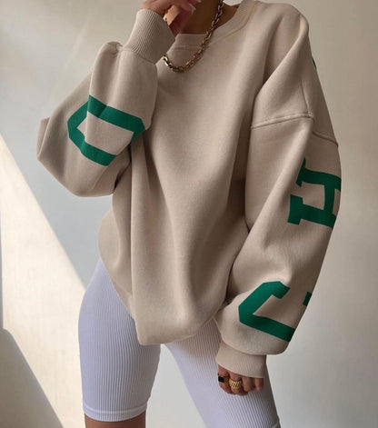Silvia | Damen lässiger Oversized Sweater mit Kontrastärmeln