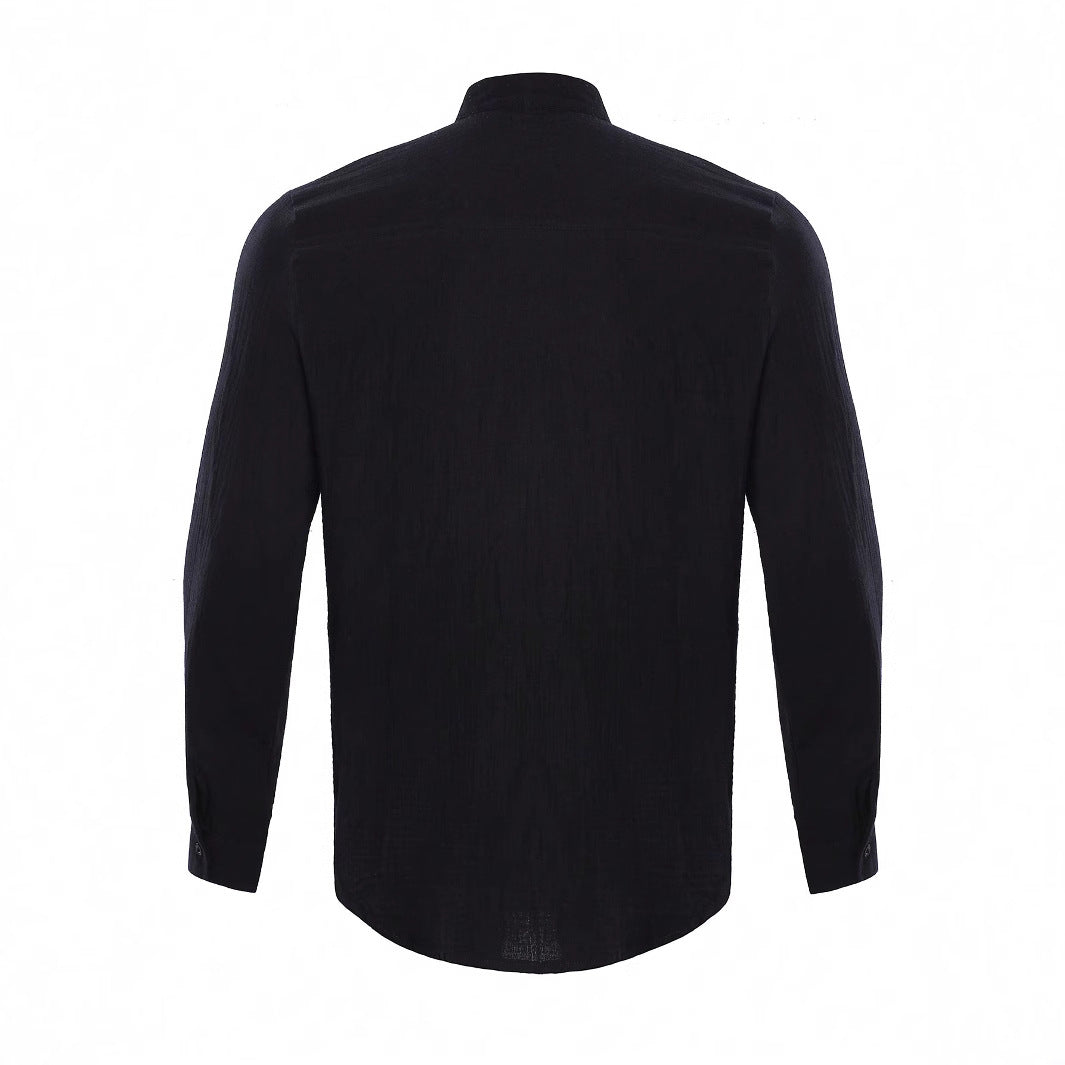 Leon | Camicia da uomo in lino con colletto alla coreana e abbottonatura