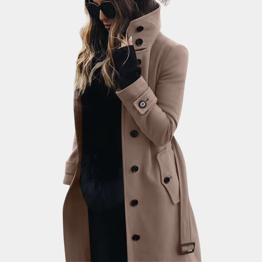 Ronja | Damen stilvolle lange Winterjacke mit hohem Kragen
